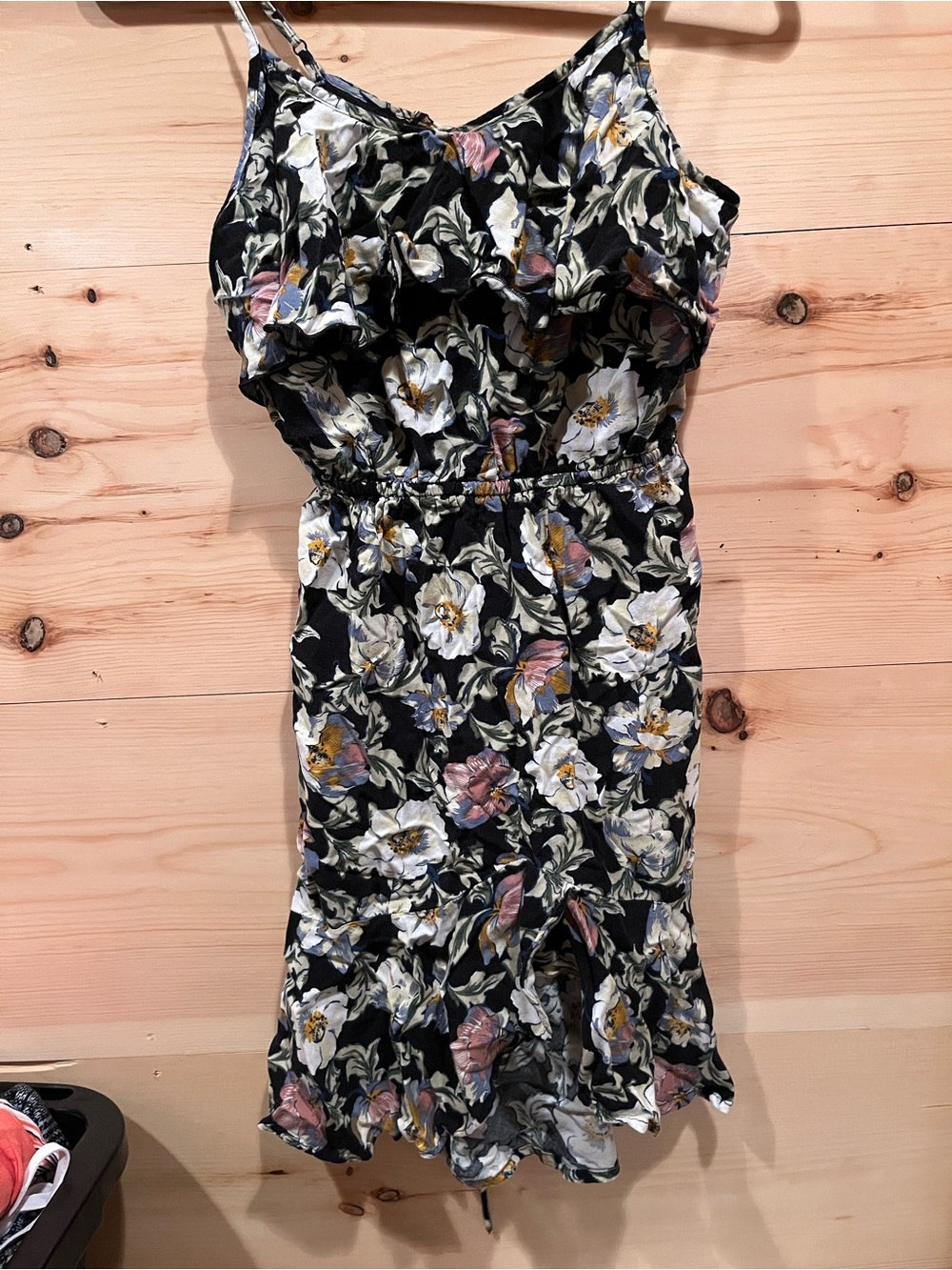 Xhilaration Black Floral Ruffle Midi Dress